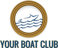The logo for the your boat club shows a boat in the water.
