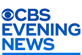 The logo for cbs evening news is blue and white