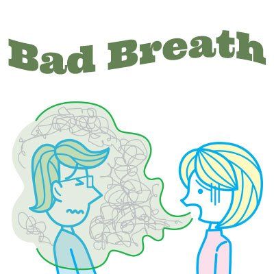 A cartoon of a man and a woman with bad breath