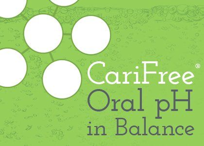 A green background with white circles and the words carifree oral ph in balance