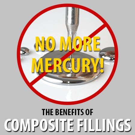 A sign that says no more mercury and the benefits of composite fillings