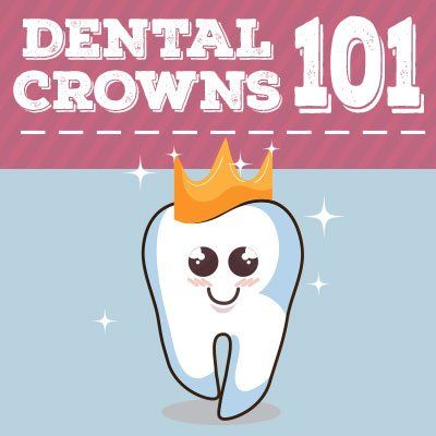 A tooth with a crown on it and the words dental crowns 101