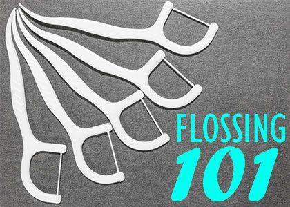 A picture of dental floss and the words flossing 101