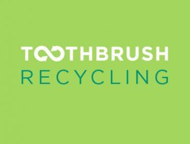 A logo for toothbrush recycling on a green background