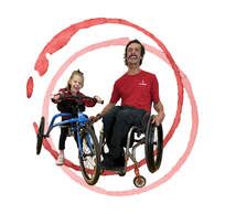 Pairing with ParaSport 2025 art, girl on a trike beside a wheelchair athlete