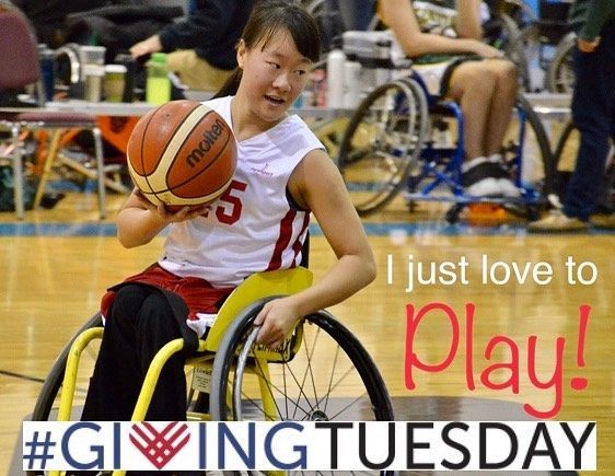 Player holds the ball, text reads I just love to play, #GivingTuesday