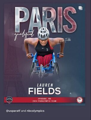 Paris qualified graphic for wheelchair racer Lauren Fields, 2024 Paralympic Team