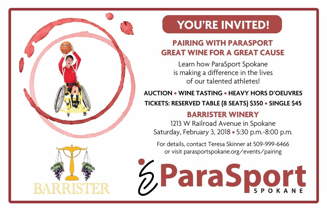 Pairing with ParaSport invitation, Barrister Winery, February 3, 2018