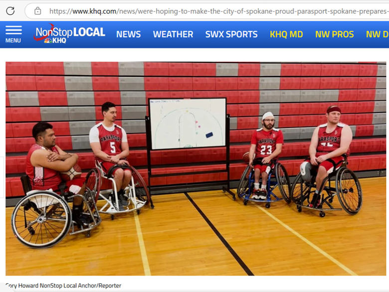 KHQ news story on ParaSport Spokane wheelchair basketball players in a gym