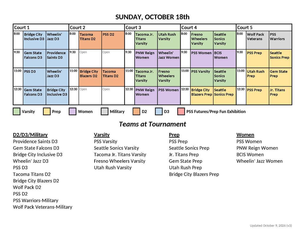 Spokane Showdown 2026 schedule for Sunday, October 18, and the list of teams
