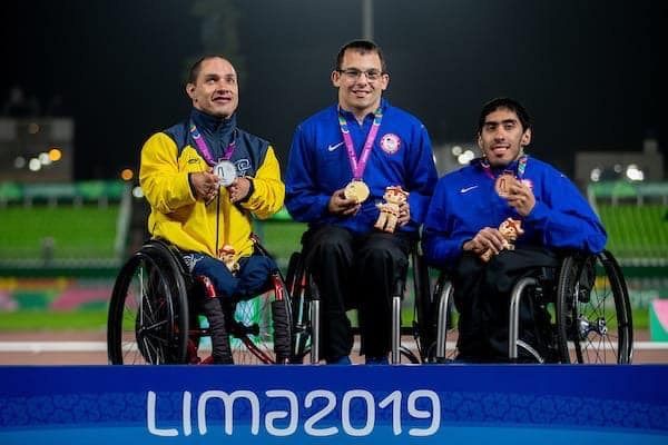 T52 400m medalists in wheelchairs on the Lima 2019 podium