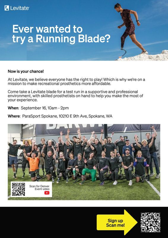 Levitate flyer for a running blade clinic on Sept. 16 at ParaSport Spokane