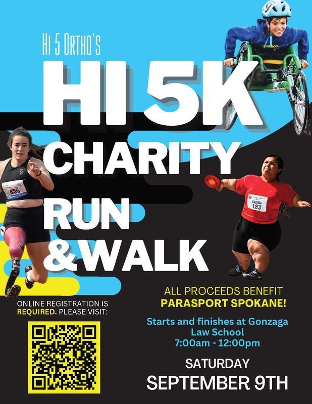 Hi 5K Charity Run and Walk flyer for Sept. 9, benefiting ParaSport Spokane