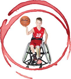 2020 auction logo, boy in a wheelchair spins a ball on his finger