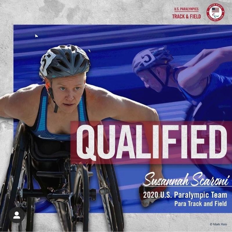 Susannah Scaroni racing in a 2020 U.S. Paralympic Team Qualified graphic