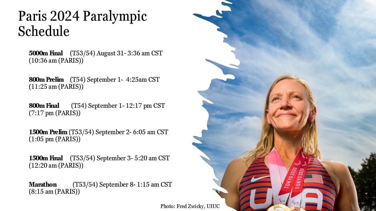 Susannah Scaroni's Paris 2024 Paralympic race schedule beside her medal photo