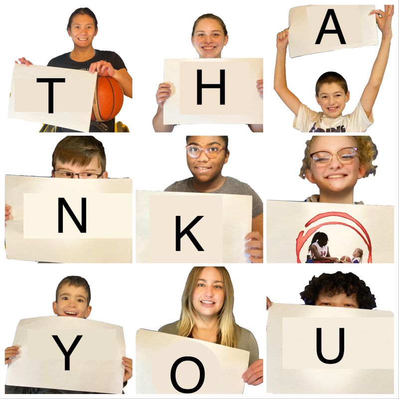 ParaSport Spokane athletes hold up letter cards that spell THANK YOU
