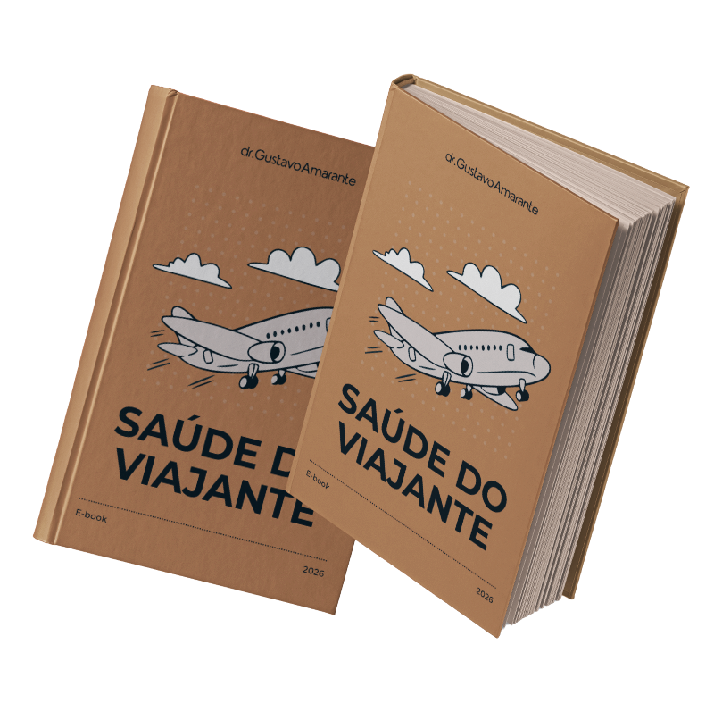 Capa do e-book Saúde do Viajante com ilustração de avião