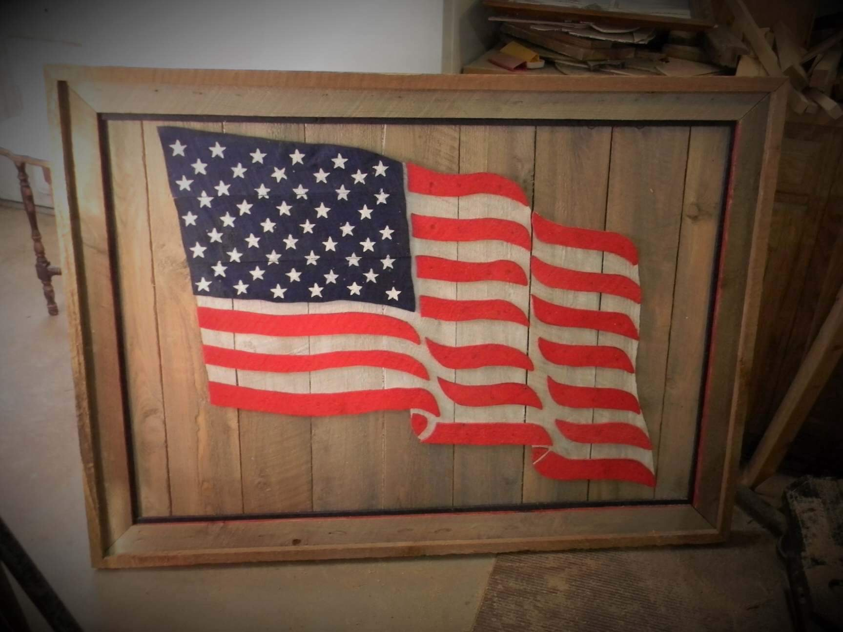 American flag painted on woodworking art by Ron Archer