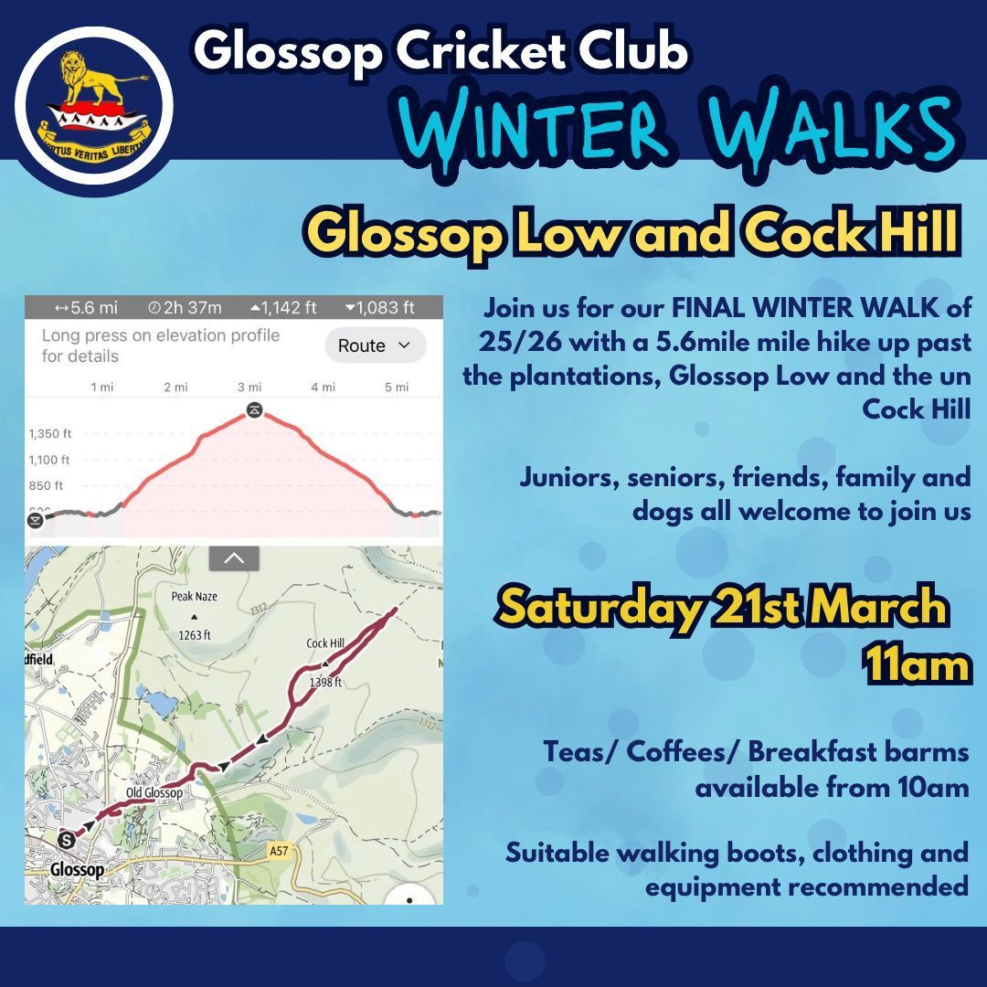 Glossop Cricket Club Winter Walks March 2026