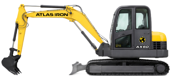 Yellow mini-excavator with black tracks and canopy; bucket lowered, ready to dig.