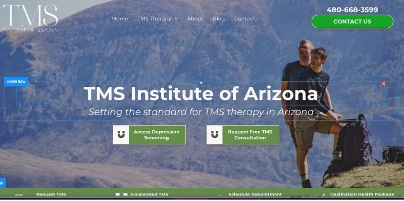 The tms institute of arizona website shows a couple standing on top of a mountain.