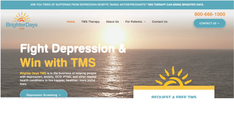 The homepage of a website that says `` fight depression and win with tms ''.
