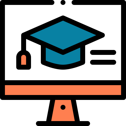 A computer monitor with a graduation cap on it.