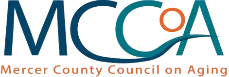 Logo for Mercer County Council on Aging: Blue and teal stylized letters