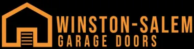 Winston-Salem Garage Doors logo with orange house icon and black text on a black background