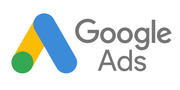 A google ads logo with a blue , yellow , and green arrow.