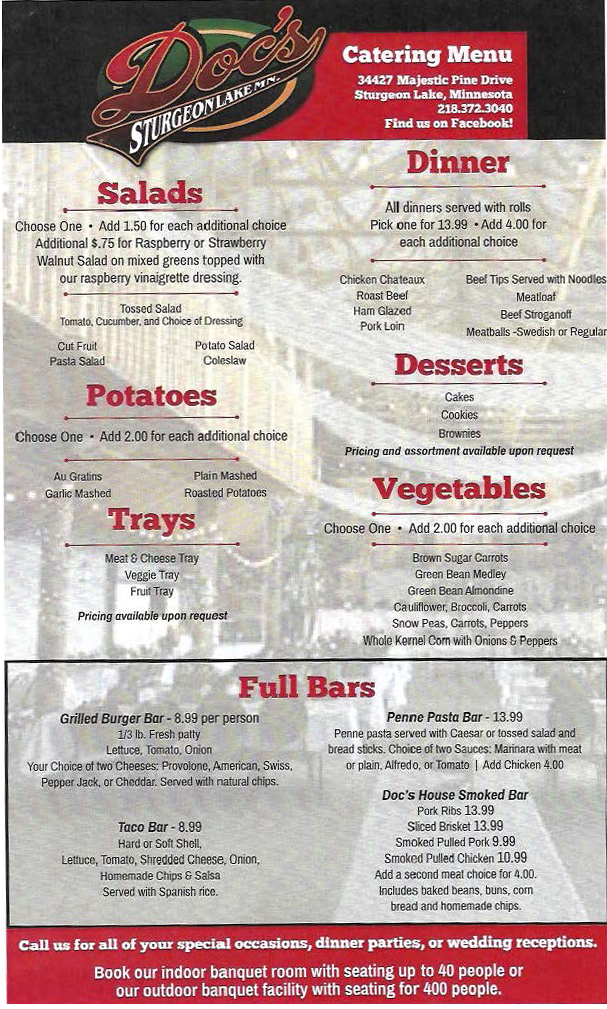 Catering Askov, MN Doc's Bar and Grill