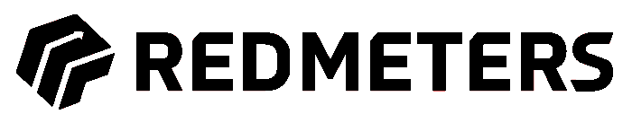 Black logo of REDMETERS with a stylized hexagon shape on the left.