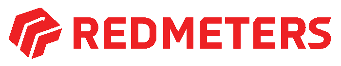 Redmeters logo in red, with a stylized hexagon and the word 