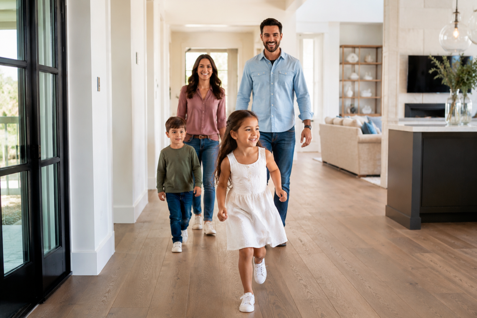 Family enjoying a completed custom home designed for everyday living