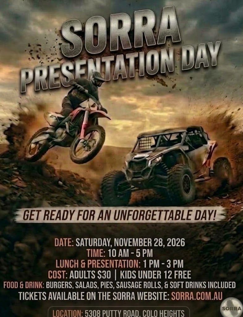 SORRA Presentation Day poster, Saturday 28 November 2026