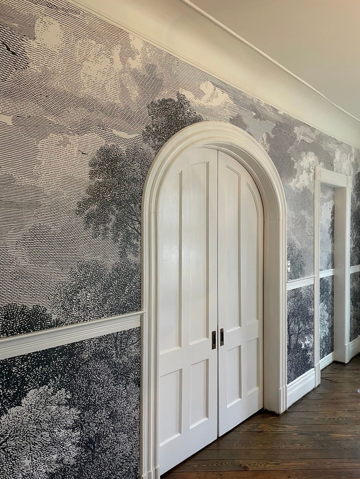 A wall with a floral pattern and a light switch