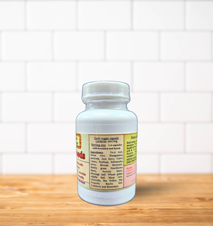 A bottle of pills is sitting on a wooden table in front of a white brick wall.