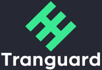 A green and white logo for a company called tranguard.