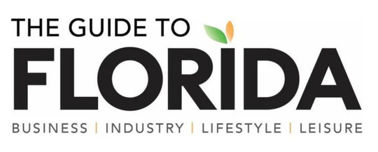 The Guide to Florida logo with black text and a small green leaf