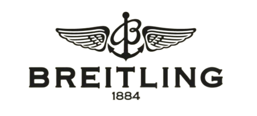 Logo Breitling con emblema alato e scritta “1884” in nero su sfondo bianco.