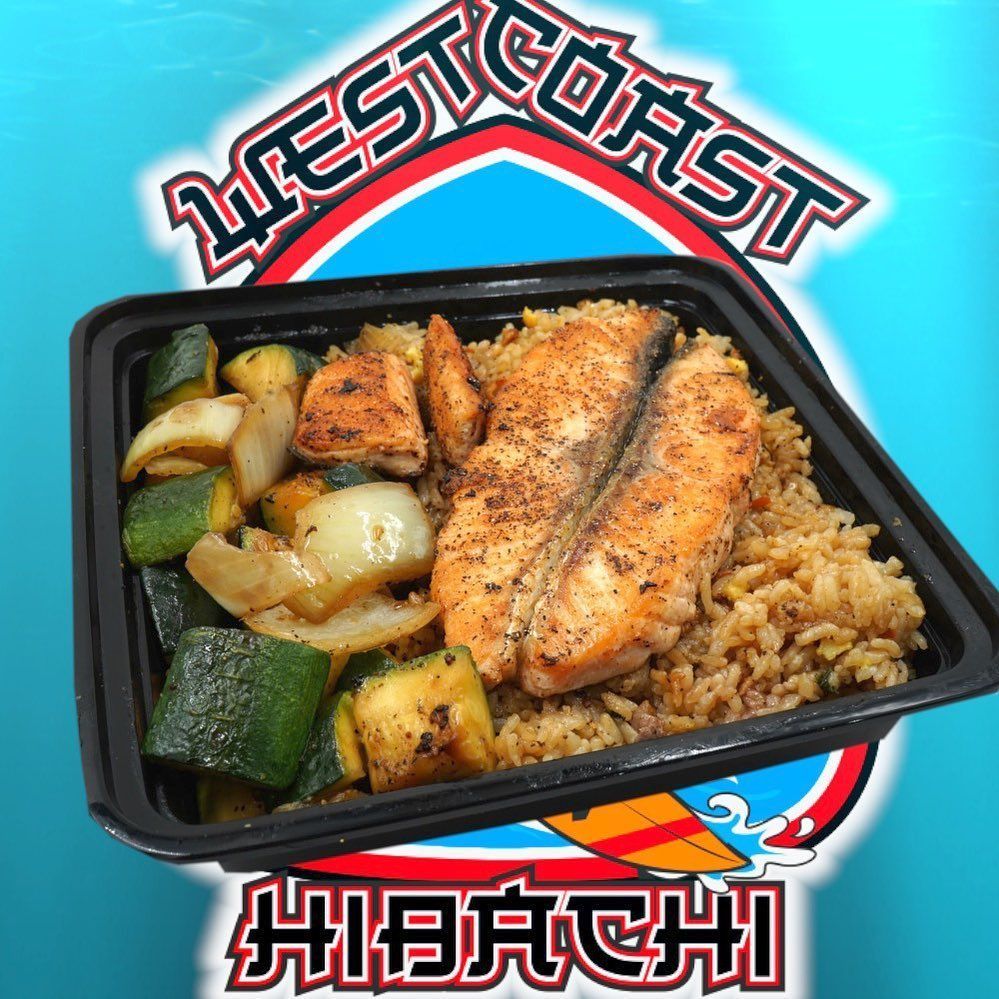 A container of food from west coast hibachi