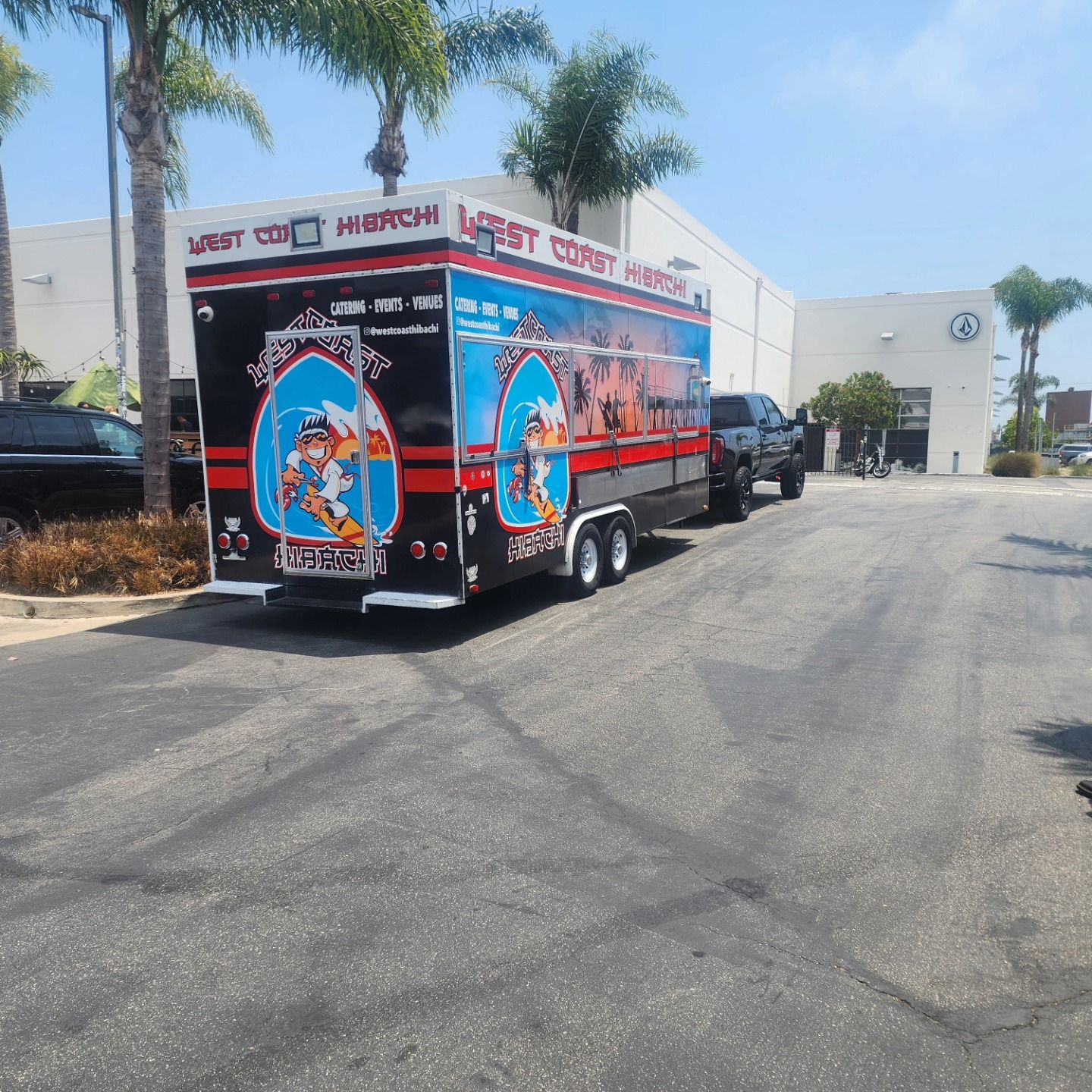 A west coast harbor trailer is parked on the side of the road