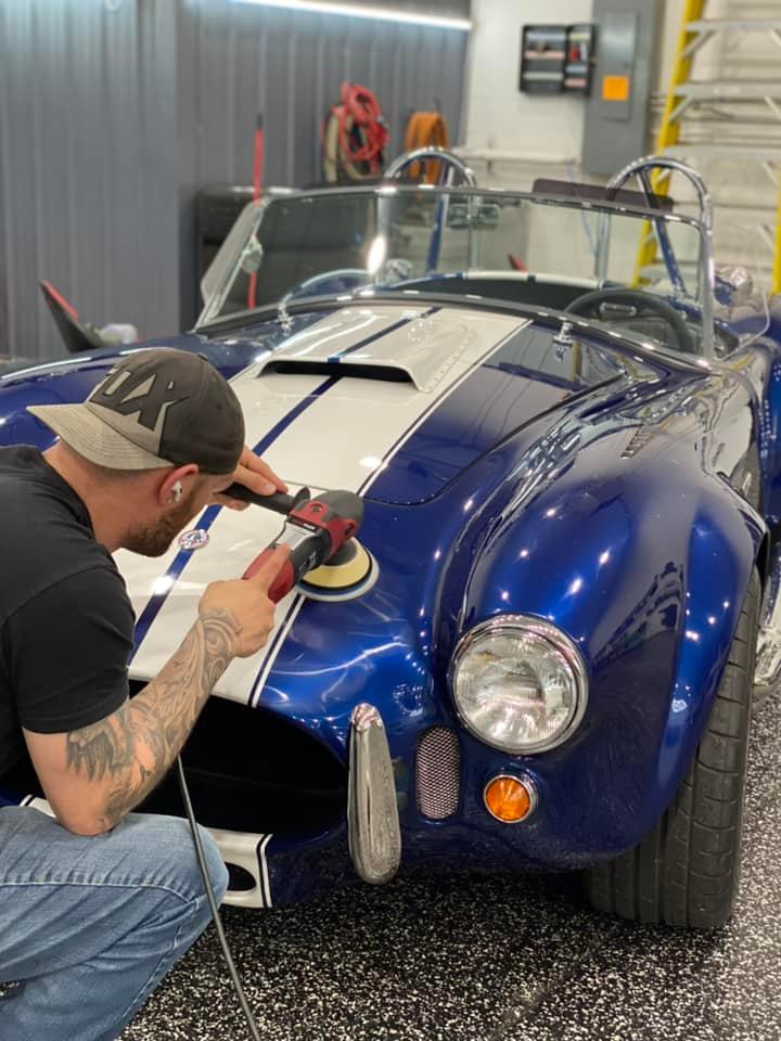 exterior detailing on blue car