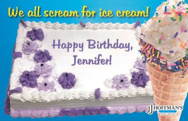 Birthday cake and ice cream cone for Jennifer with