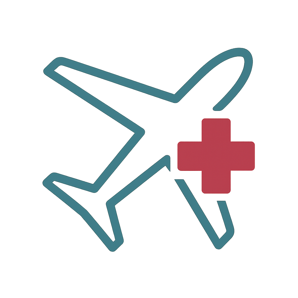 Flygplan med ett rött medicinskt kors, vilket indikerar medicinsk flygtransport.