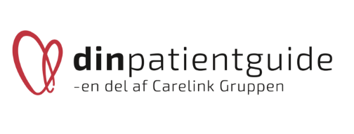 Logotyp för dinpatientguide, ett företag inom Carelink Group. Med rött hjärta och text.