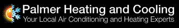 Palmer Heating and Cooling logo with sun and snowflake icon and tagline, “Your Local Air Conditioning and Heating Experts”