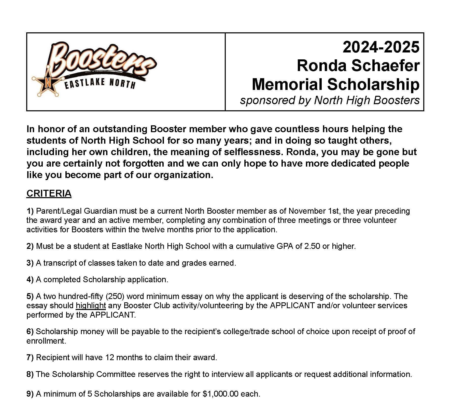 North Boosters Scholarship 