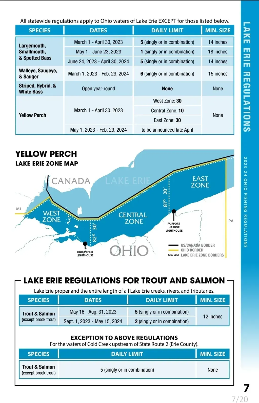A page of a book titled lake erie regulations for trout and salmon